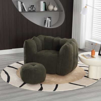 2 PC chenille fabric Soft Bean Bag Chair with Footstool