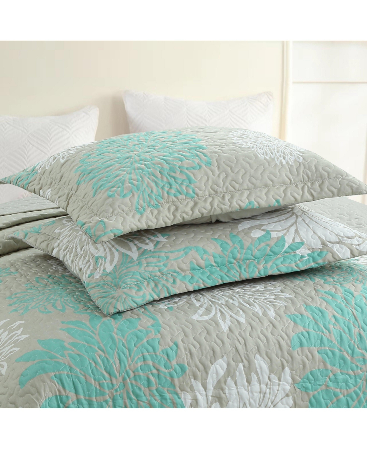 MarCielo 3 Piece Chrysanthemum Pattern Quilt Set Lightweight Bedspread Set -other clrs