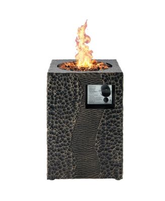 16 Feet Square Outdoor Propane Fire Pit with Lava Rocks Waterproof Cover 30000 BTU-Black
