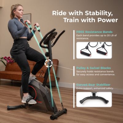 Smart 16-Level Magnetic Resistance Upright Bike, with Workout Bands & Free SunnyFit App via Bluetooth
