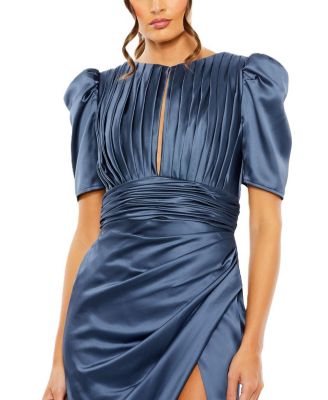 Women's Puff Sleeve Pleated Bodice Draped Gown