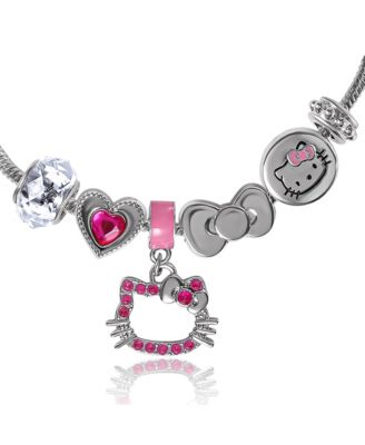 Sanrio 7'' Fashion Charm Bead Bracelet with Pink Enamel and Crystal Beads
