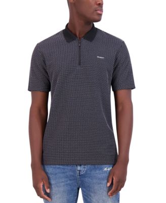 KARL LAGERFELD PARIS - Men's Logo Textured Zip Polo Shirt