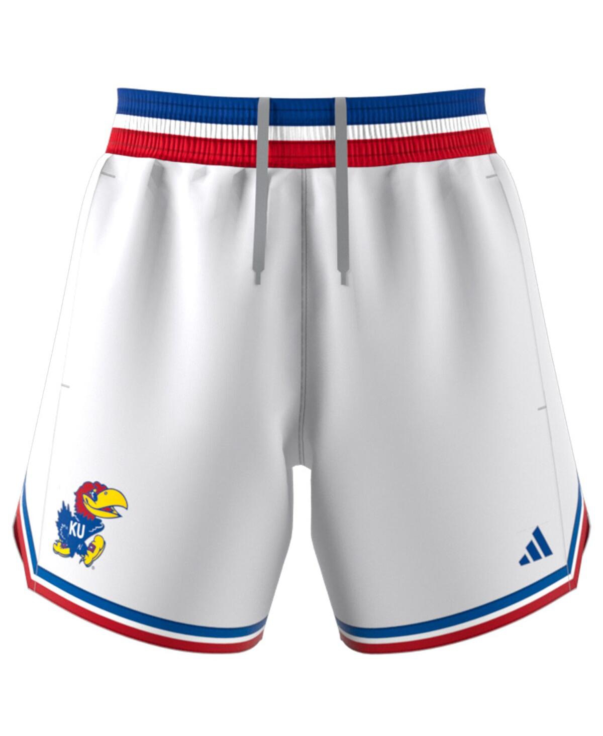 ADIDAS ORIGINALS MEN'S WHITE KANSAS JAYHAWKS SWINGMAN REPLICA BASKETBALL SHORTS