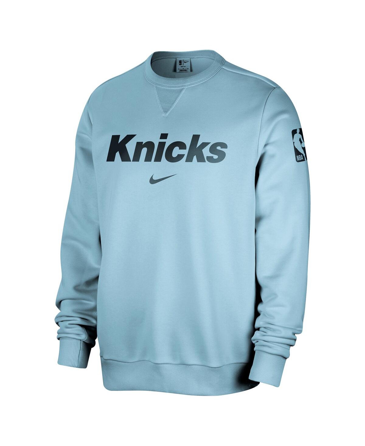 NIKE MEN'S LIGHT BLUE NEW YORK KNICKS COURTSIDE STANDARD ISSUE PERFORMANCE PULLOVER SWEATSHIRT 