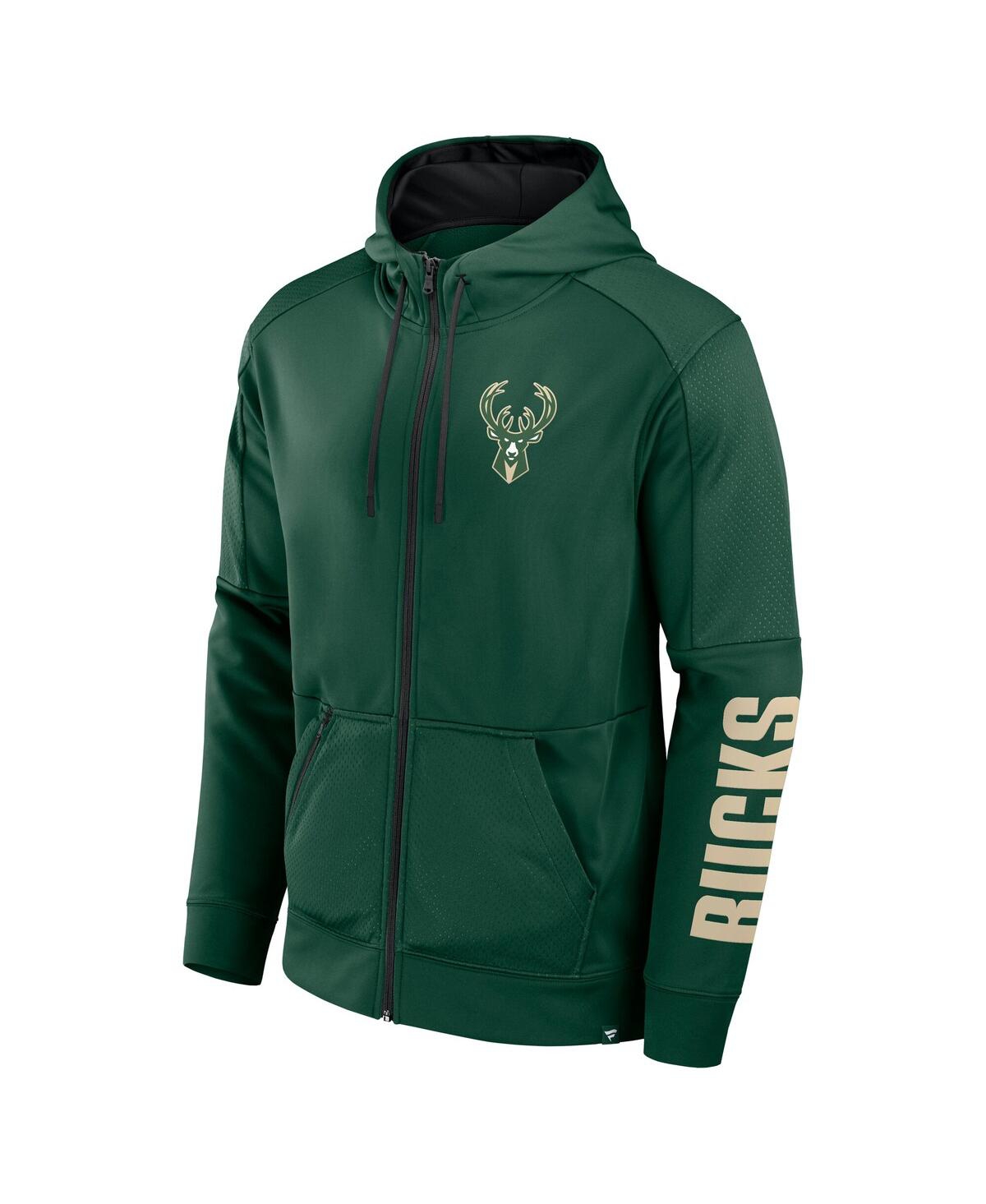 Fanatics Men's Hunter Green Milwaukee Bucks Baller Defender Performance Full-zip Hoodie In Hunter Green,black