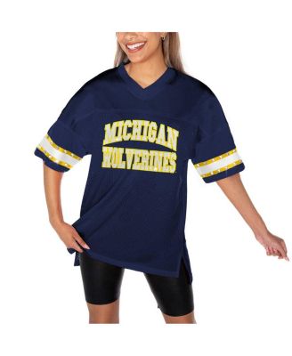 Women's Navy Michigan Wolverines Until Kickoff Rhinestone Fashion T-Shirt