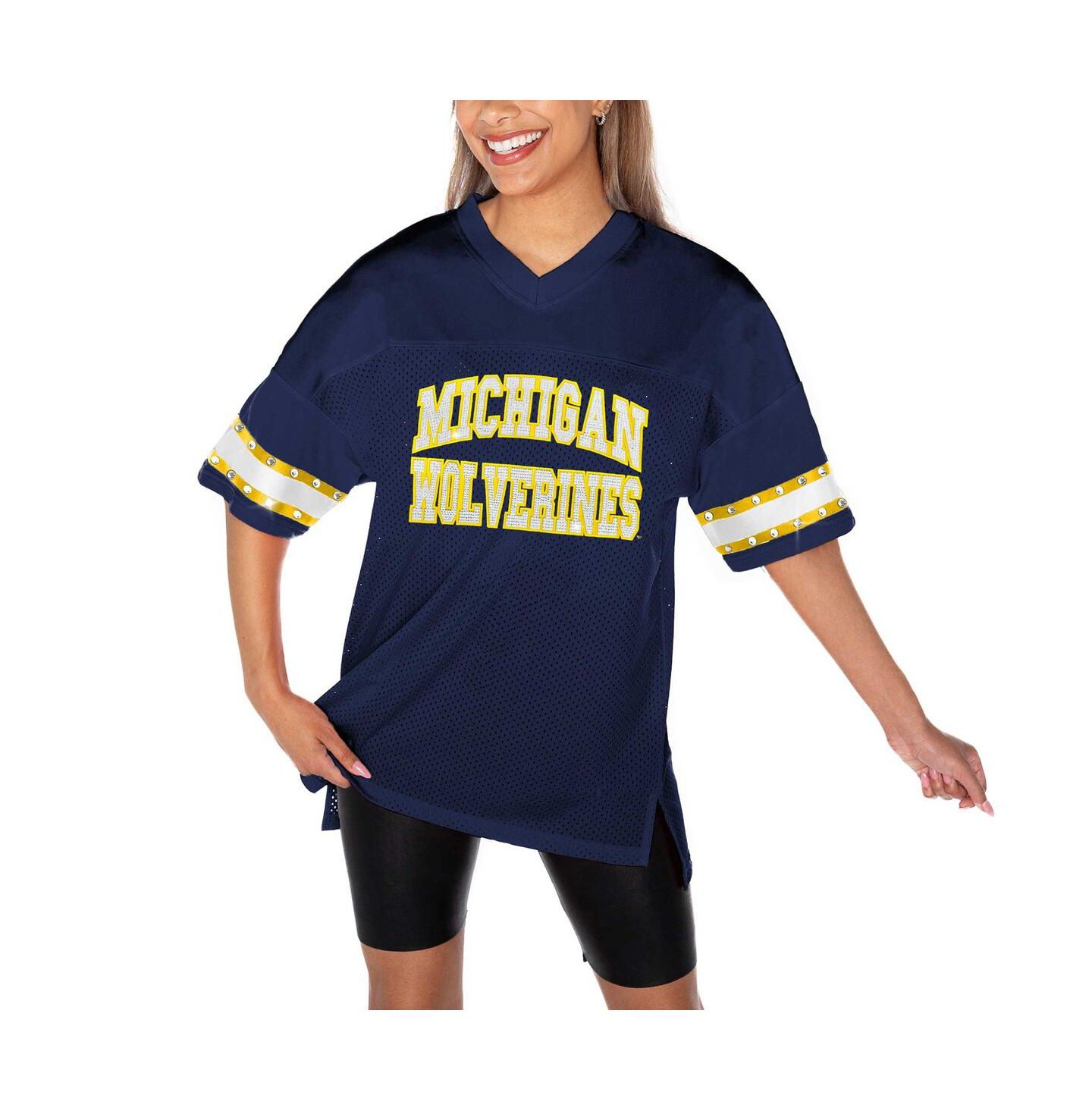 Женская футболка Gameday Couture Navy Michigan Wolverines Until Kickoff Rhinestone Fashion — фото 5