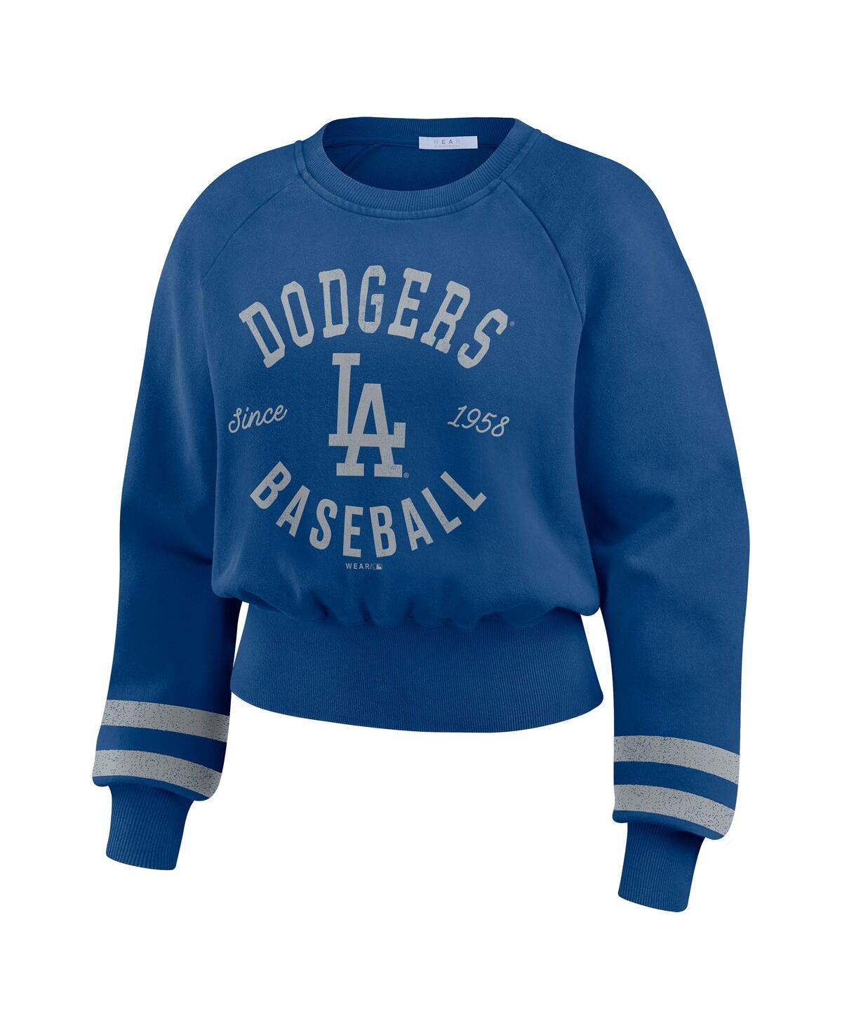 Wear By Erin Andrews Women's Royal Los Angeles Dodgers Vintage Washed Cropped Pullover Sweatshirt In Royal