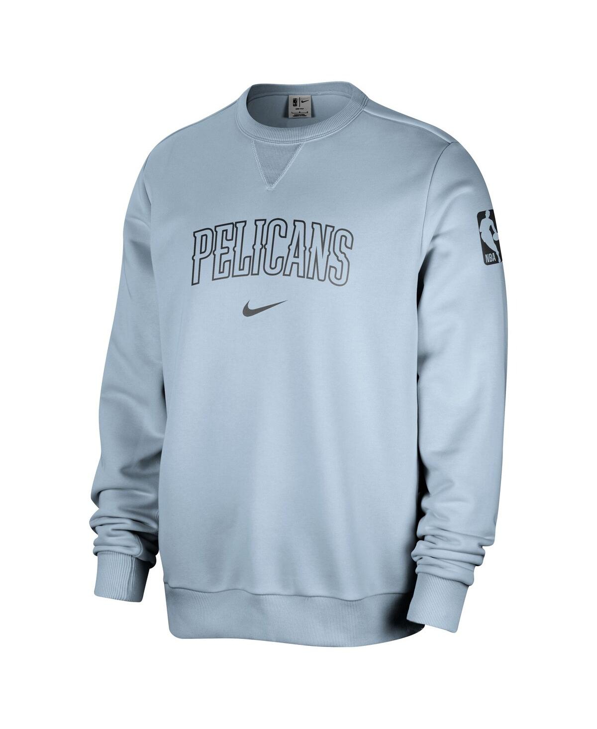 NIKE MEN'S LIGHT BLUE NEW ORLEANS PELICANS COURTSIDE STANDARD ISSUE PERFORMANCE PULLOVER SWEATSHIRT 