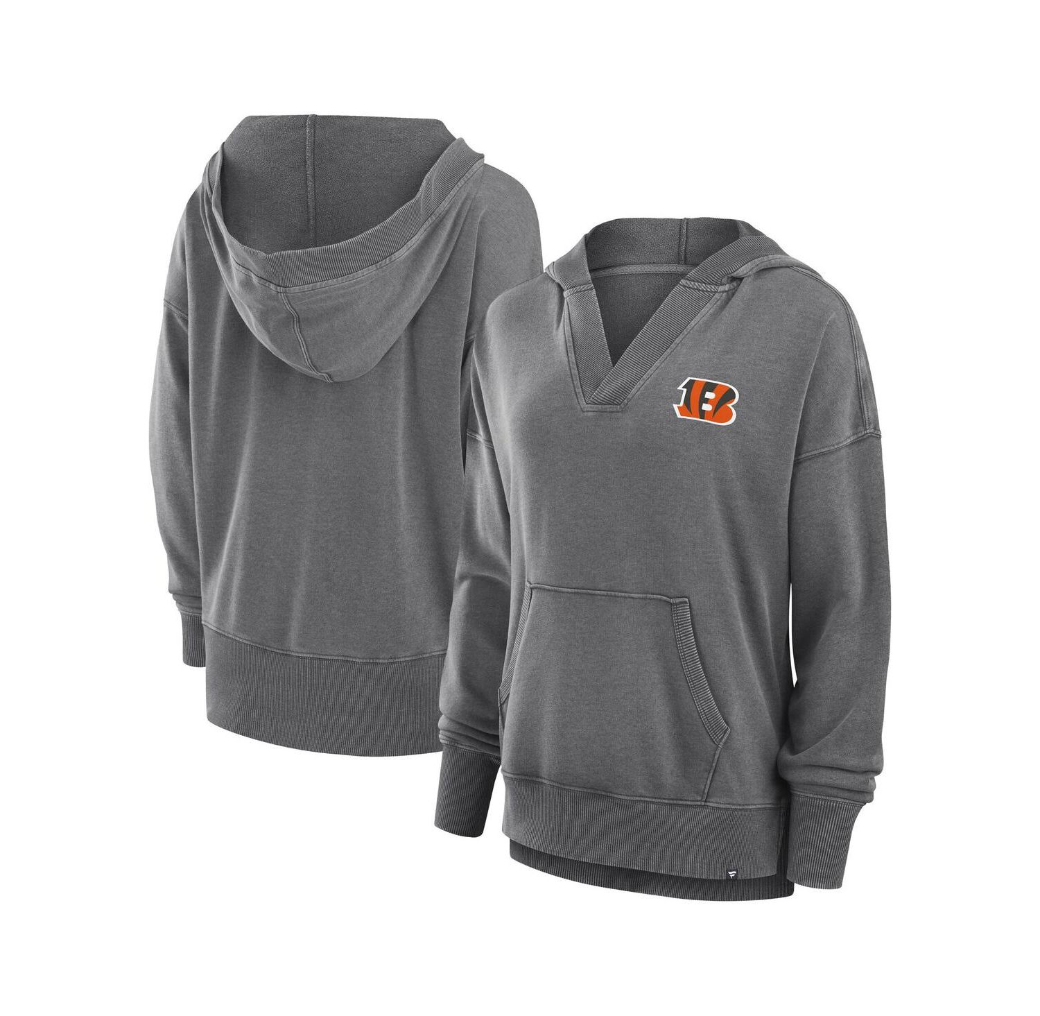 Women's Heather Charcoal Cincinnati Bengals Initiative Snow Wash French Terry V-Neck Pullover Hoodie
