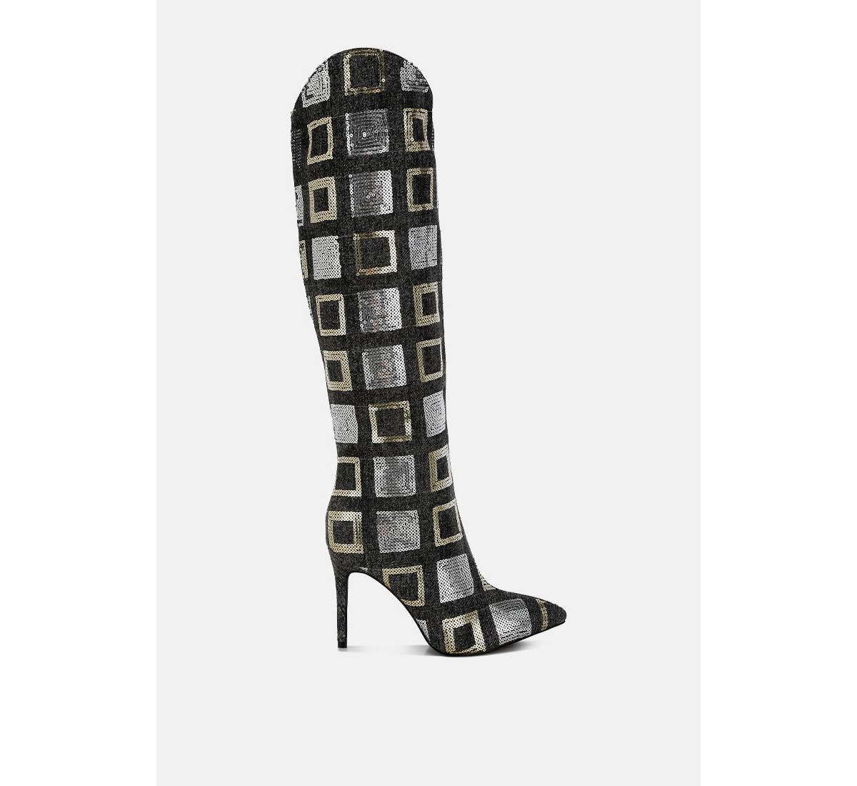 Sharmin Checkered Sequin Knee High Boots - Blue