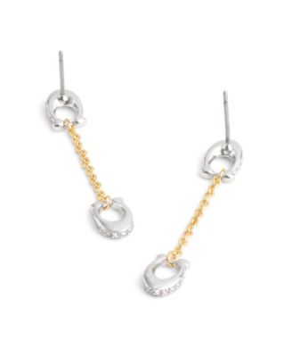 COACH Faux Stone Signature Pavé C Linear Earrings