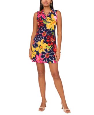 MSK Women's Floral Jersey Front-Zip Sleeveless Dress - Macy's