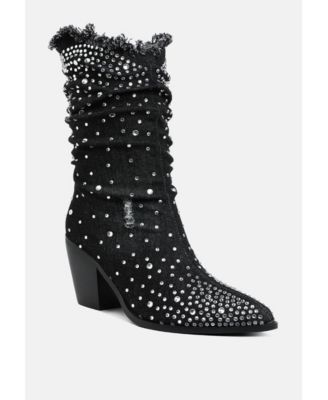 Womens Savant Diamante & Rhinestones Denim Boots