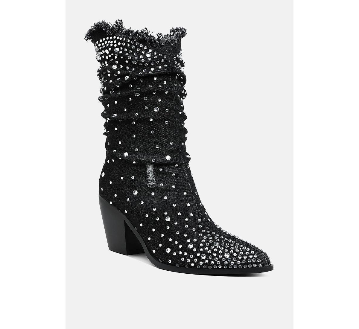London Rag Savant Diamante & Rhinestones Denim Boots