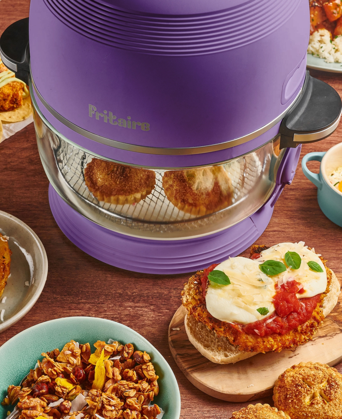 Fritaire Self Cleaning Glass Bowl Air Fryer Set, 4 Piece In Lavender