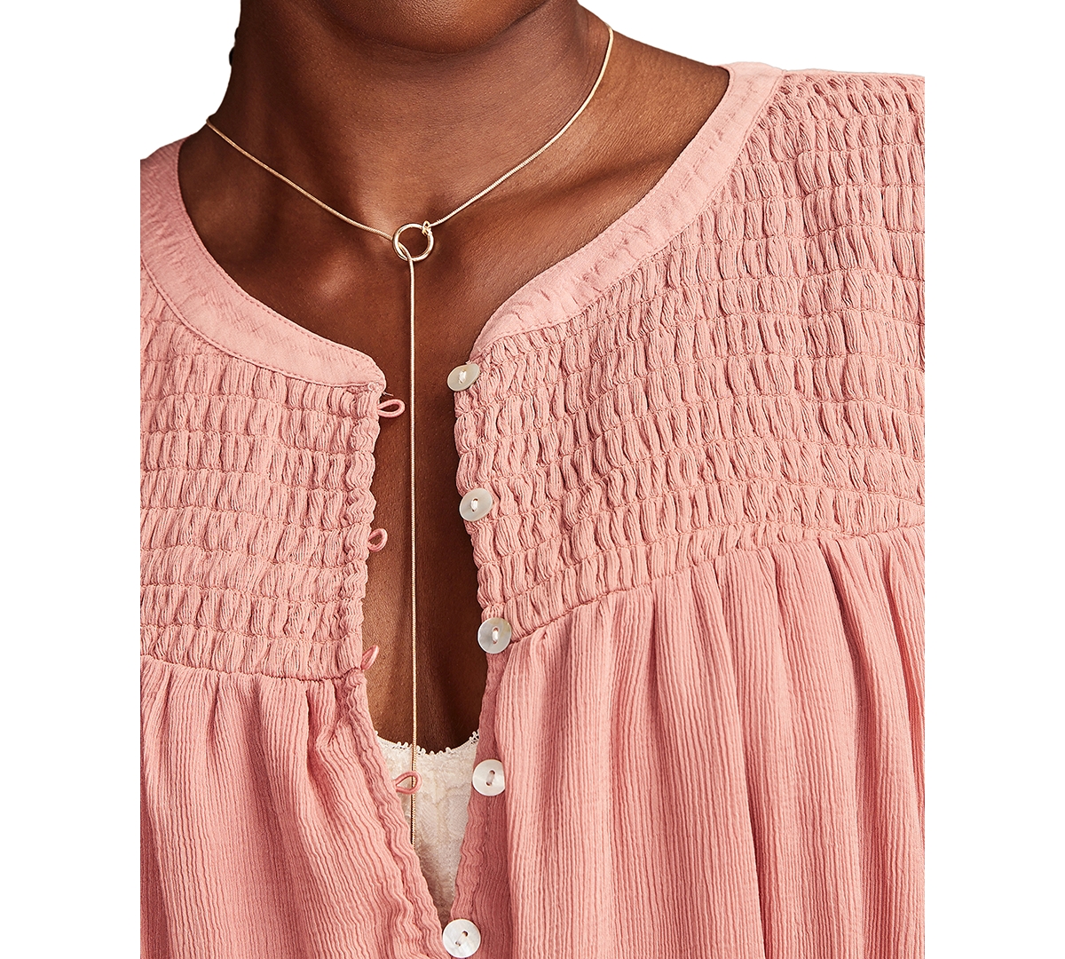Shop Lucky Brand Women's Smocked Bubble-hem Top In Ash Rose
