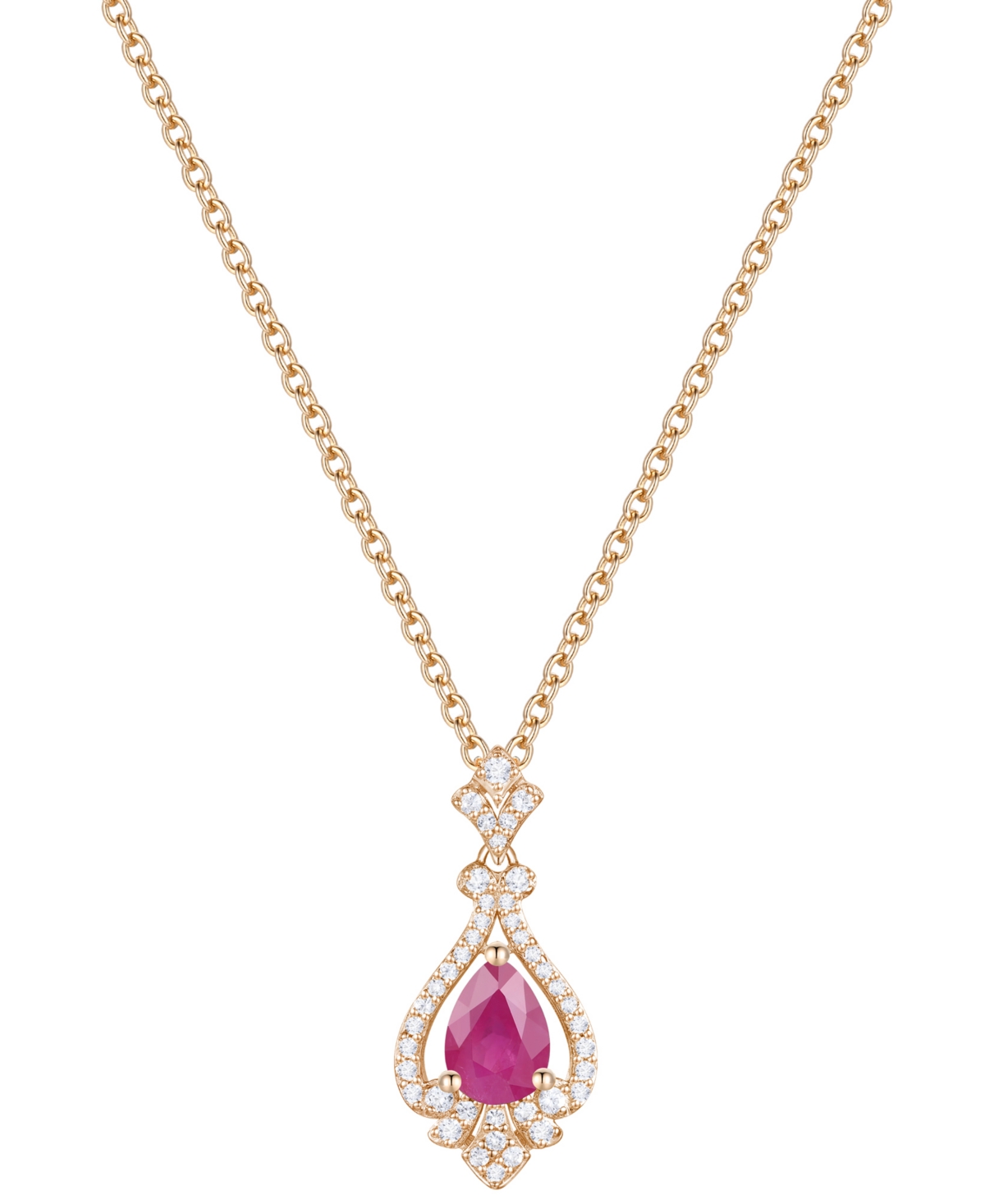Macy's Emerald (5/8 Ct. T.w.) & Diamond (1/5 Ct. T.w.) Pear Halo 18" Pendant Necklace In 14k Gold (also In In Ruby