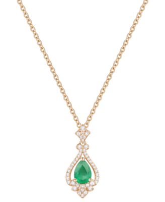 Macy's - Emerald (5/8 ct. t.w.) & Diamond (1/5 ct. t.w.) Pear Halo 18" Pendant Necklace in 14k Gold (Also in Ruby & Sapphire)