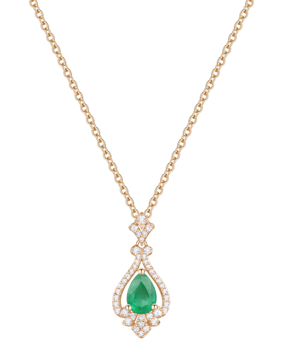 MACY'S EMERALD (5/8 CT. T.W.) & DIAMOND (1/5 CT. T.W.) PEAR HALO 18" PENDANT NECKLACE IN 14K GOLD (ALSO IN  