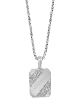 EFFY&reg; Men's White Zircon (3/8 ct. t.w.) Tag 22" Pendant Necklace in Sterling Silver 