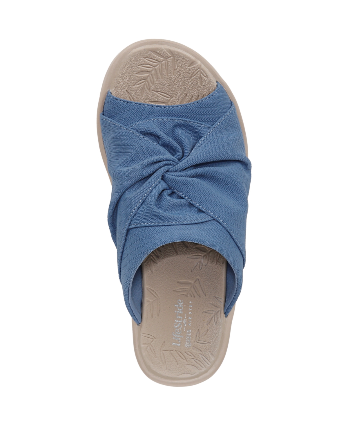 Bzees Women's Smile 3 Washable Slide Wedge Sandals In Elemental Blue Stretch Fabric