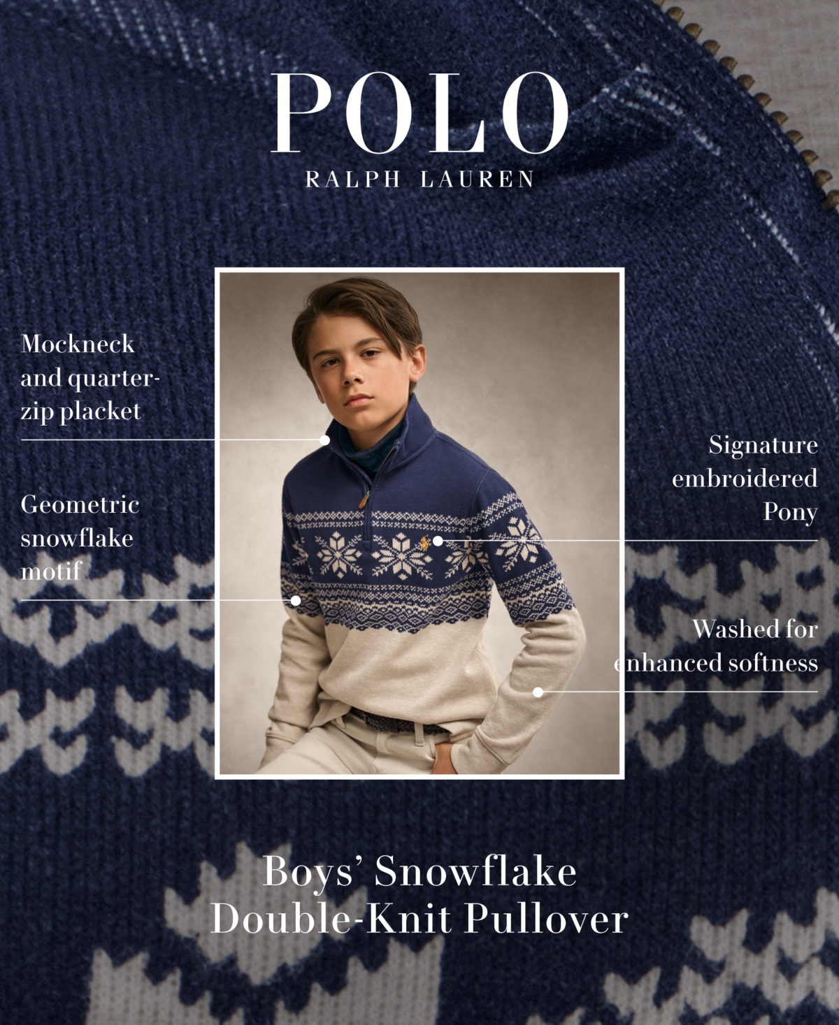 Polo Ralph Lauren Big Boys Snowflake Double-Knit Pullover Sweatshirt