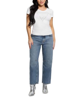 Women's Short-Sleeve Shiny Triangle Logo T-Shirt 