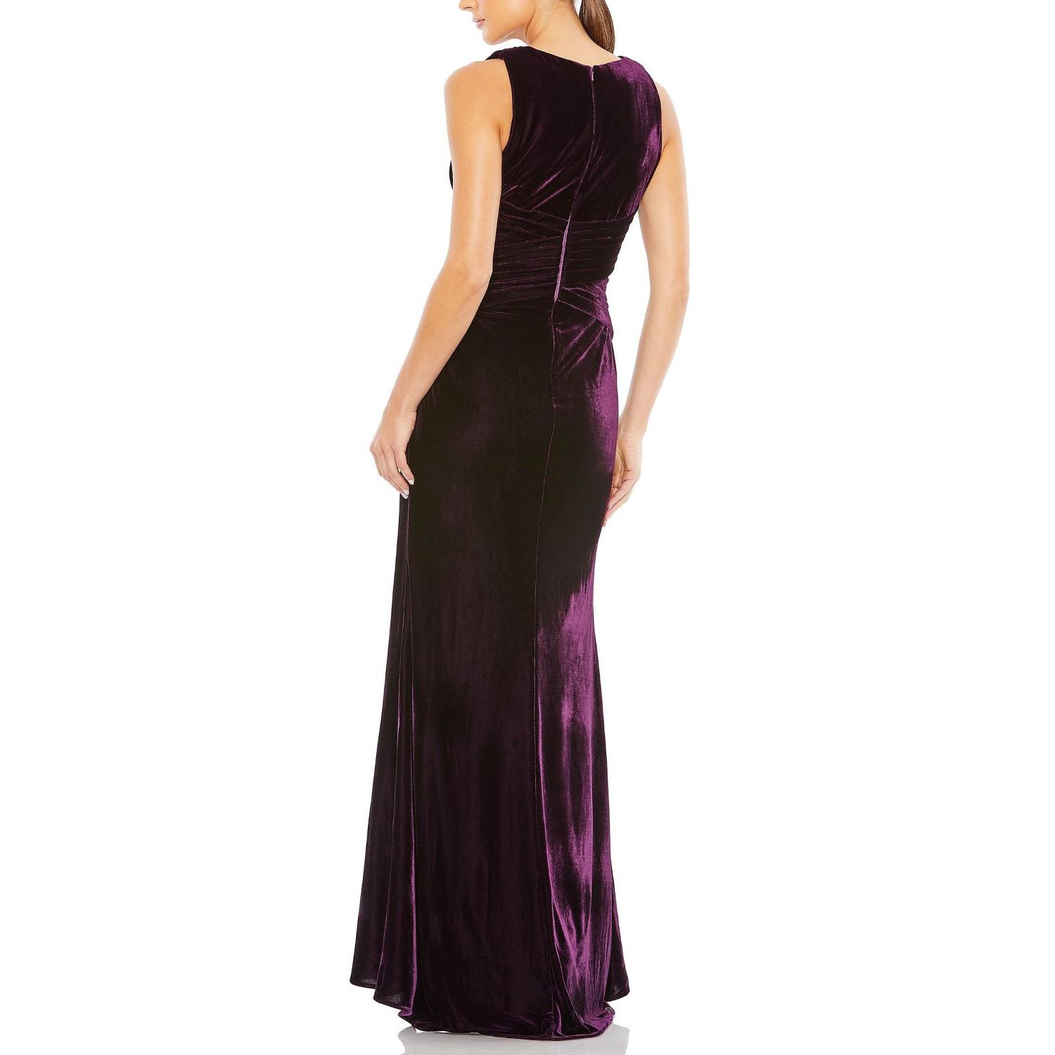 Women's Velvet Pleated Wrapping Sleeveless Jersey Gown
