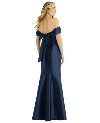 Women's Off-the-Shoulder Bow-Back Satin Trumpet Gown