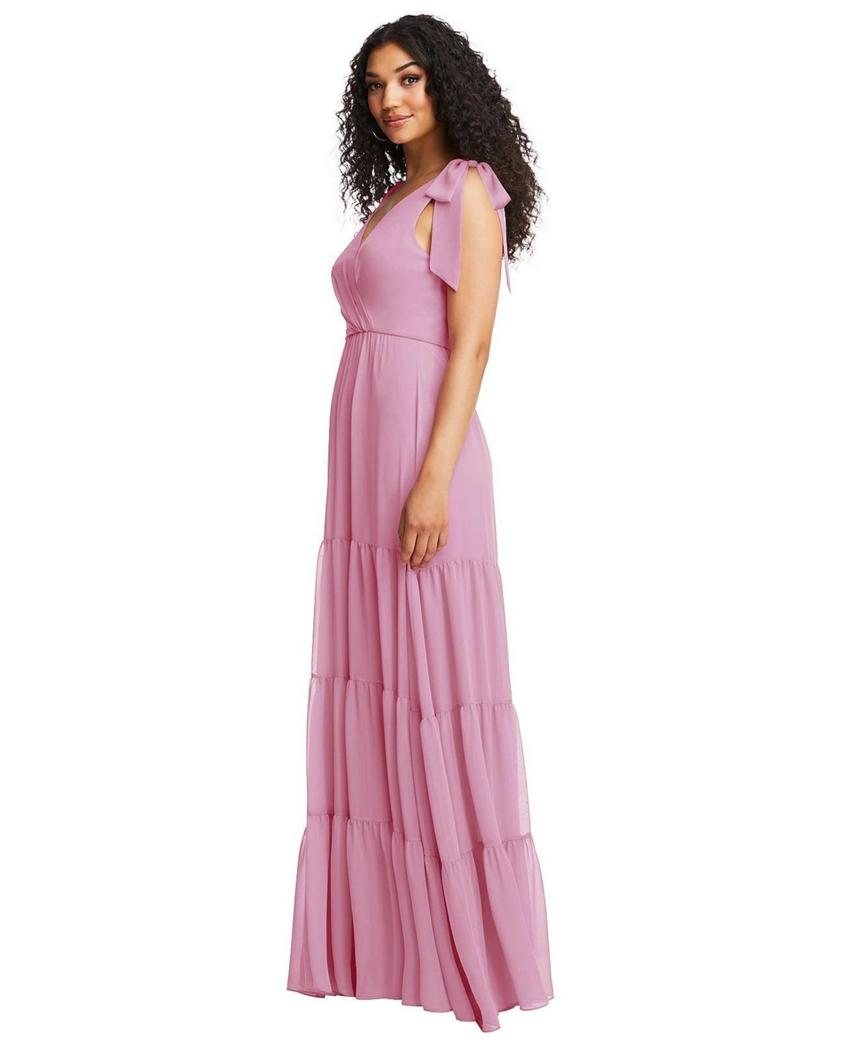 Dessy Collection Plus Size Bow-Shoulder Faux Wrap Maxi Dress with Tiered Skirt