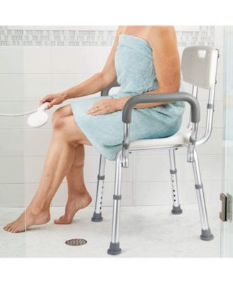 U Shower Seat, Adjustable Height Shower Chair, with Padded Armrests and Back, Inside Shower Chair Support 350 lb Capacity, Slip Resistant Shower Seat for Bathtub
