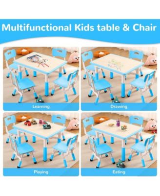 Modern Kids Table and 6 Chair Set, 47.20" Height Adjustable Toddler Table and 6 Chairs Set with Non-Slip Table Legs&Organizer Graffiti