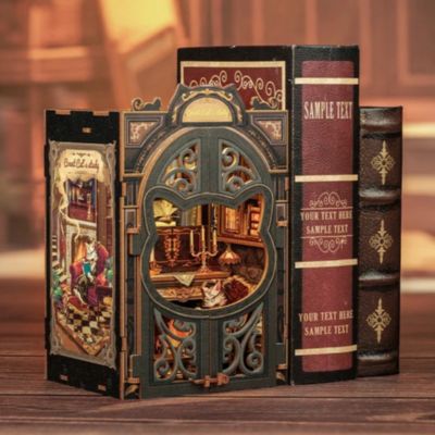 Book Nook Kit - DIY Dollhouse Miniature House Kit for Adults, Teens and Beginners, Tiny House Booknook Bookshelf Decor 3D Wooden Puzzle, Gifts for Family, Friends (Count Cat's Study