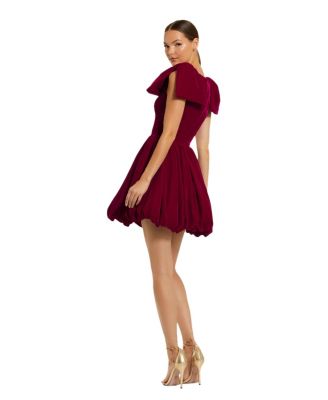 Women's Shoulder Bow Velvet Bubble Mini Dress