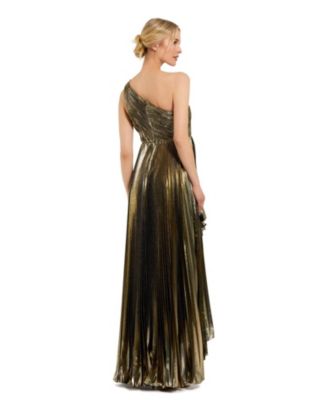Mac Duggal Women's Pleated Metallic One Shoulder High Low