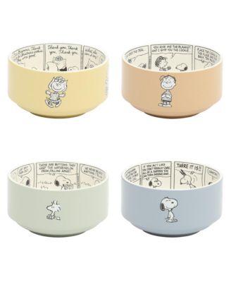 Peanuts Snoopy Bonbon Bites 4-Piece 5.5" Decorated Stoneware Ceramic Stackable Bowl Set – Bowl Set