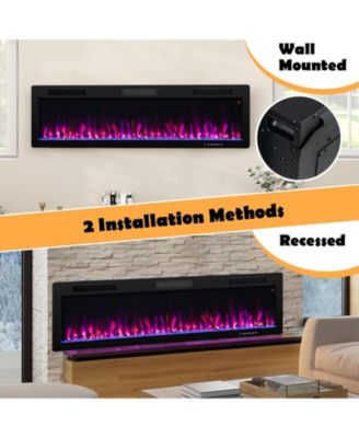 Electric Fireplace 60 Inches Recessed and Wall Mounted for 2' x 6' Stud