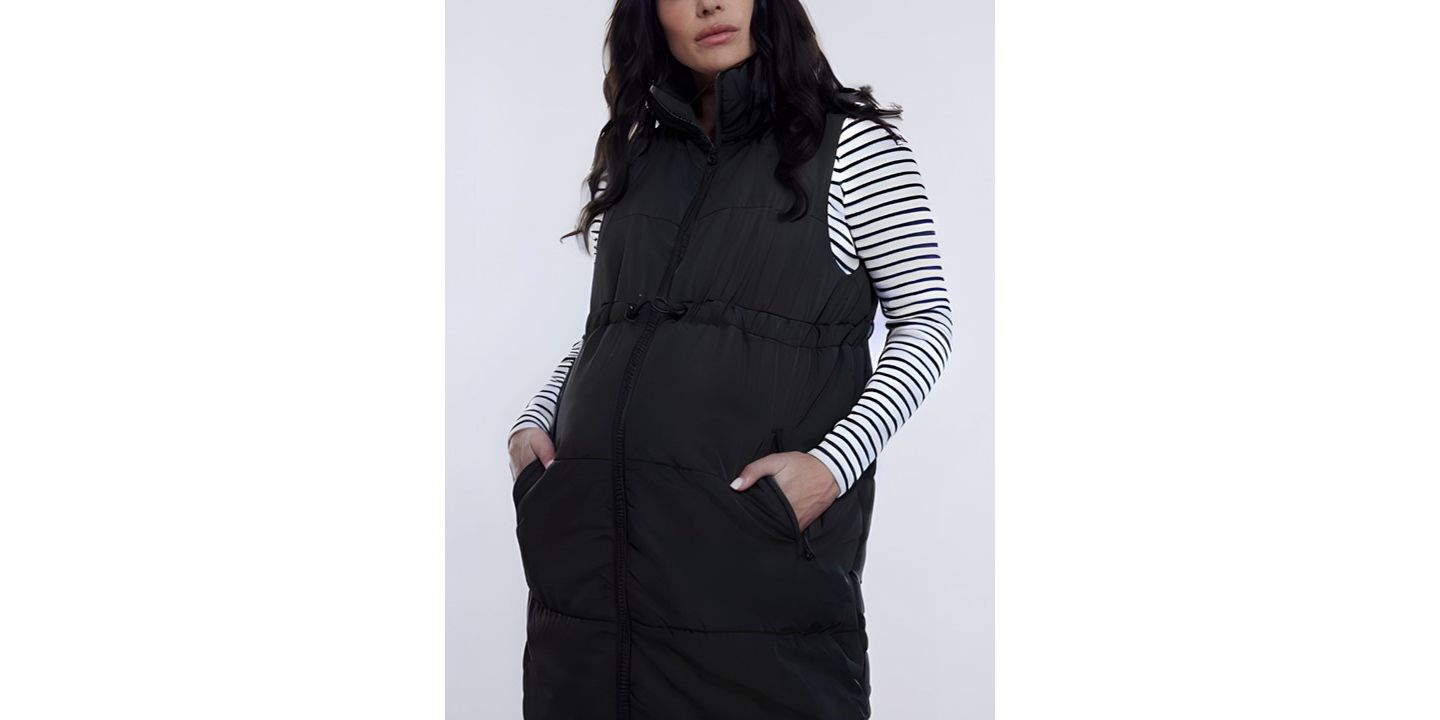 Женский жилет Motherhood Maternity Woven Full-Zip Sleeveless Quilted Puffer Vest, цвет: Чёрный — фото 3