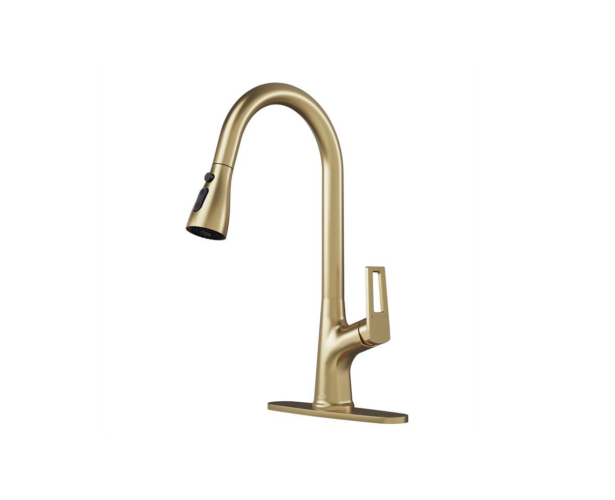 Single-Handle Pull-Down Sprayer Kitchen Faucet with Digital Display - Brushed gold