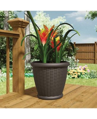 Willow 18 Inch Diameter Resin Decorative Wicker Patio Planter Pot, Java