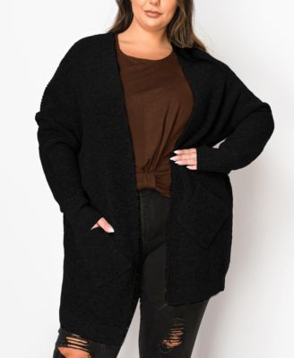 Plus Size Marled Knit Pocket Cardigan Sweater