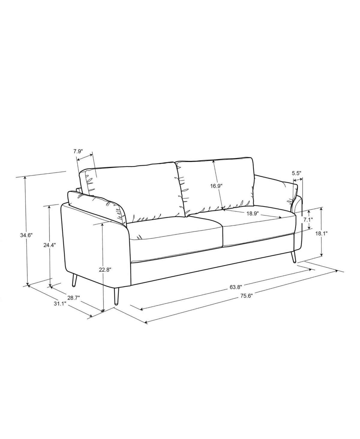 Studio Living 75.6" Polyester Berlin Sofa In Smoke