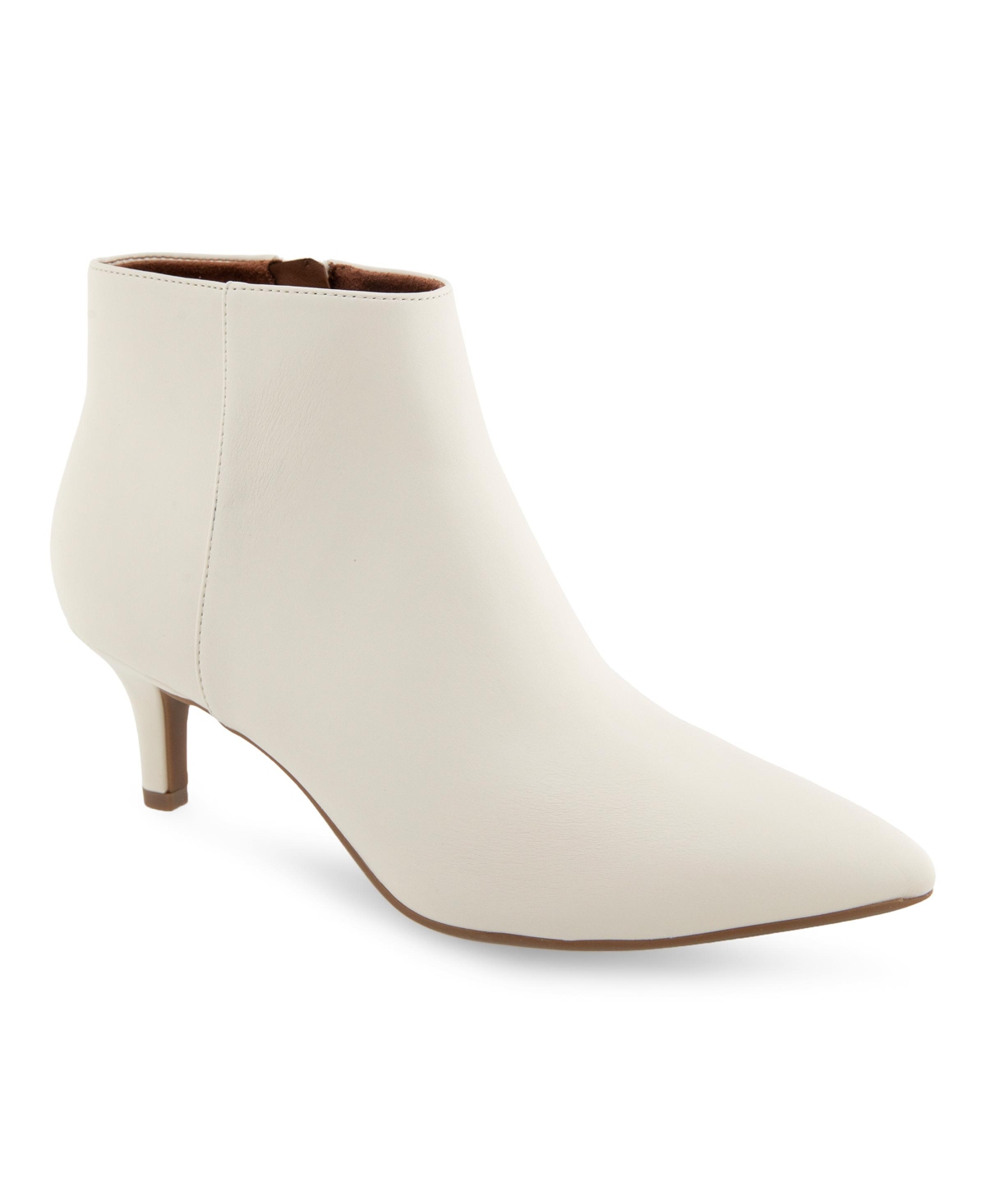 Aerosoles Edith Ankle Mid Heel Booties - Eggnog Smooth Faux Leather - Polyurethan
