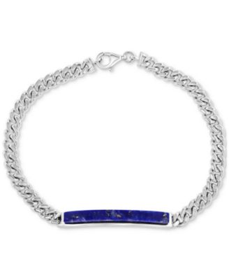 EFFY&reg; Men's Lapis Lazuli Bar Curb Link Bracelet in Sterling Silver