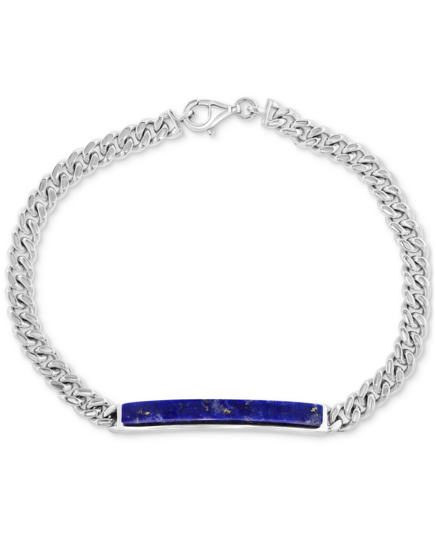 EFFY® Men's Lapis Lazuli Bar Curb Link Bracelet in Sterling Silver