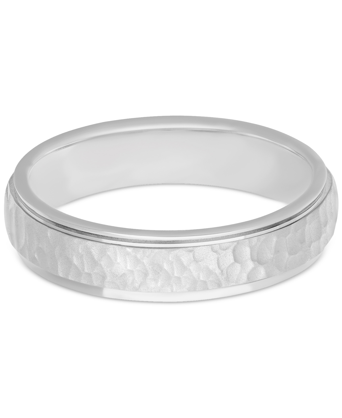 Macy's Men's Hammered Finish Step Edge Wedding Band In Sterling Silver In Silver