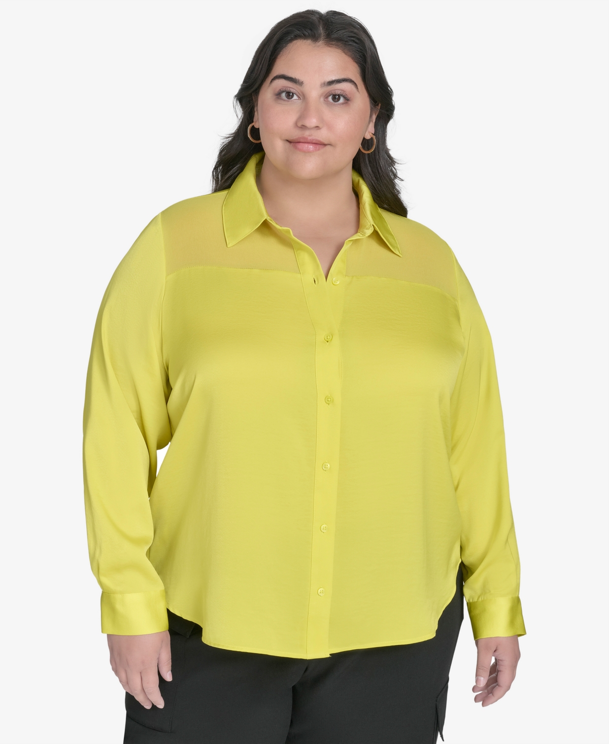 Shop Dkny Plus Size Mixed-media Blouse In Acid Yellow