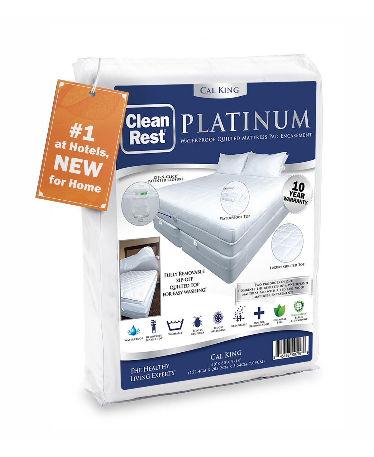 Cleanbrands Platinum Zippered Encasing Quilted Mattress Pad, California King In White